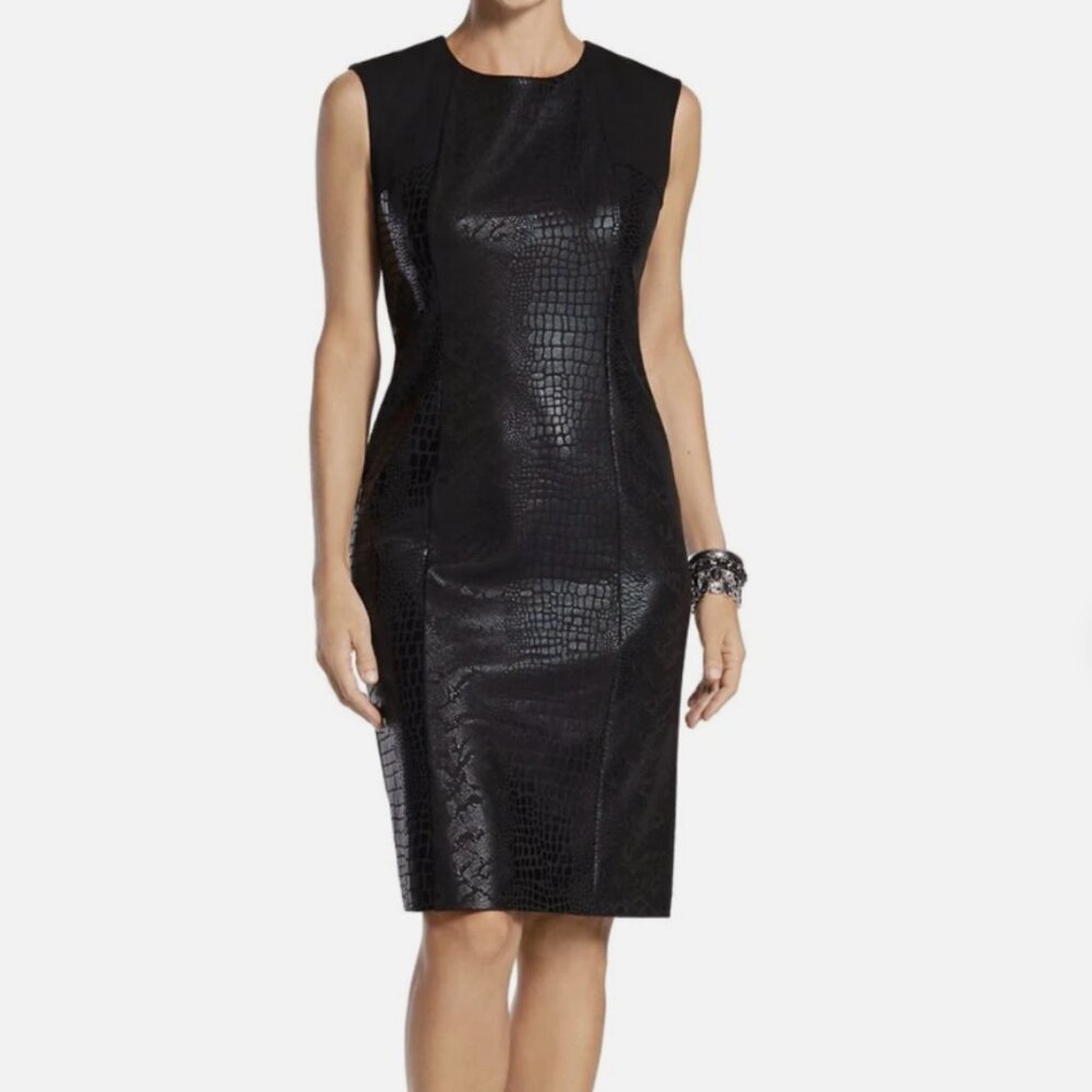 Chicos Black Ponte Embossed Snakeskin Print Jackie Sleeveless Dress sz Small / 6